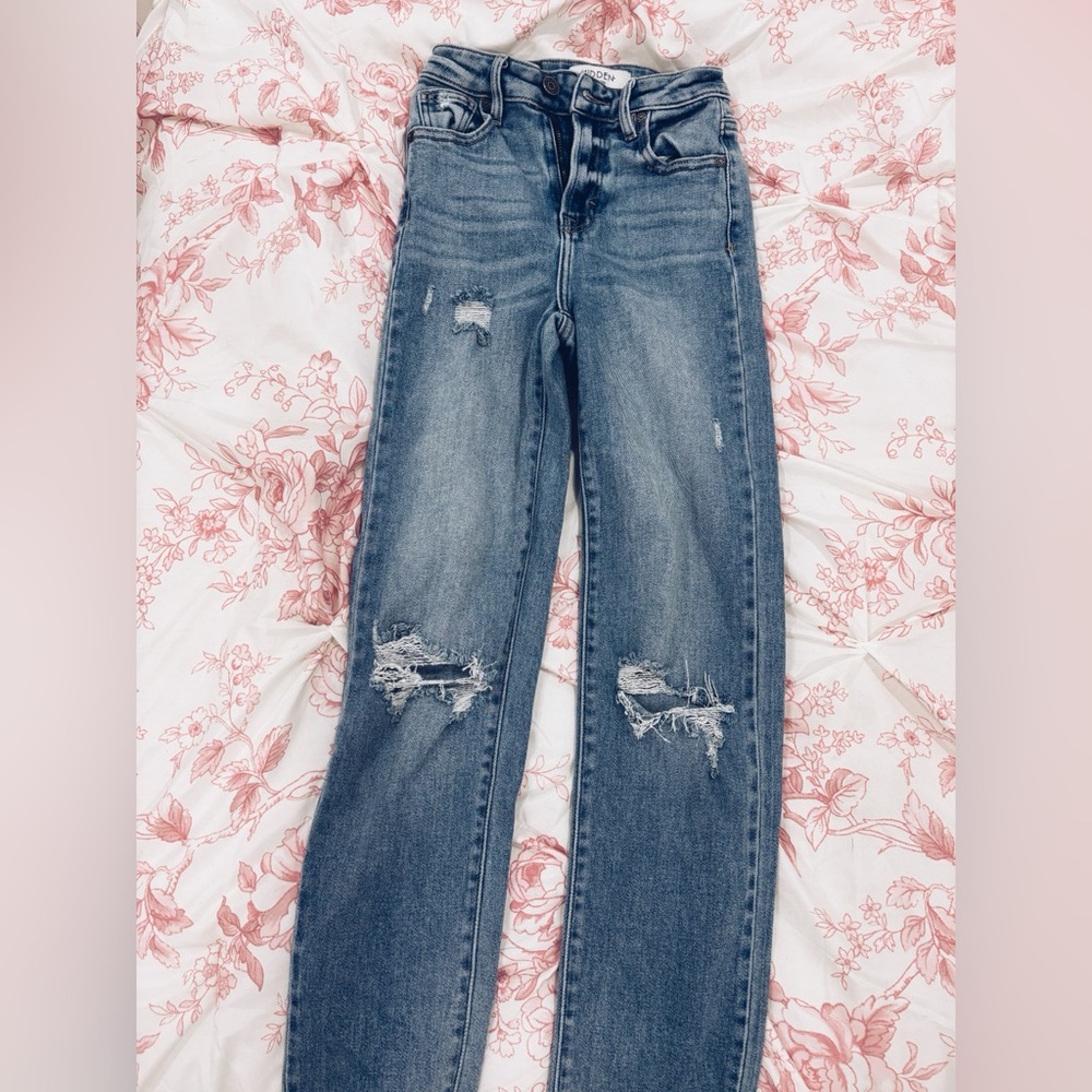 Blue Straight Leg Distressed Jeans